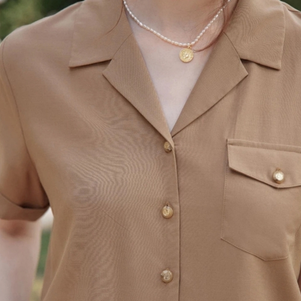Simple Retro Tannish Brown Button-Up Shirt